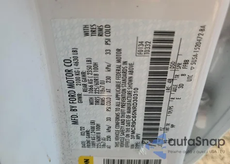 2022 Ford Bronco Sport Outer Banks из США, поврежденный, VIN 3FMCR9C65NRD30310